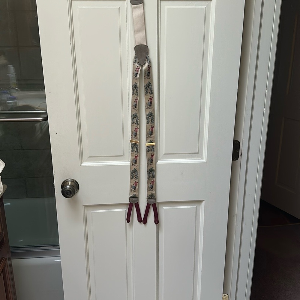 Trafalgar Ski Scene Suspenders with Red and Green Accents